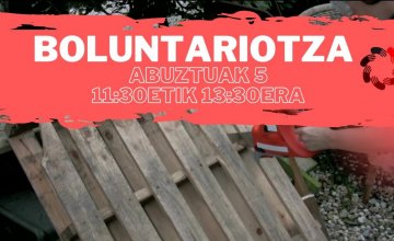 Baratze komunitarioa. Paletak dituzten loreontziak eraikitzea